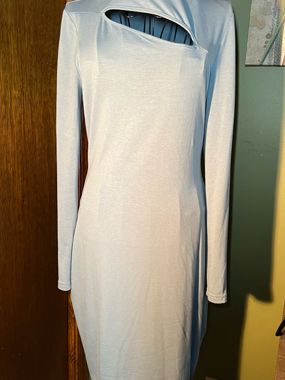 SHEIN Light Blue Long Sleeve Cutout Bodycon Dress